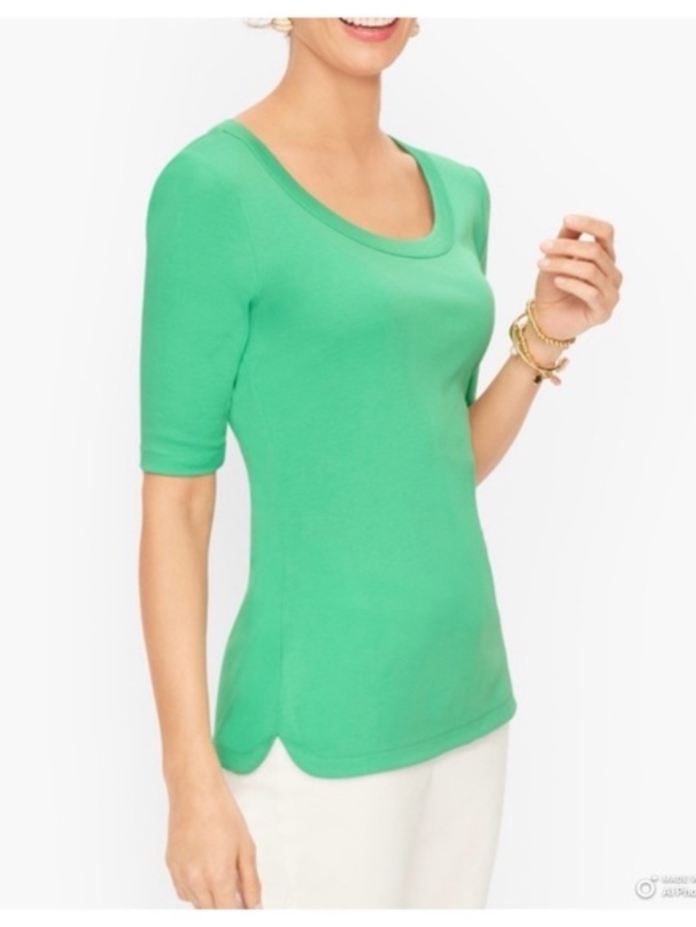 Talbots 100% Pima Cotton Kelly Green Scoop Neck T-Shirt Excellent Condition Sz L